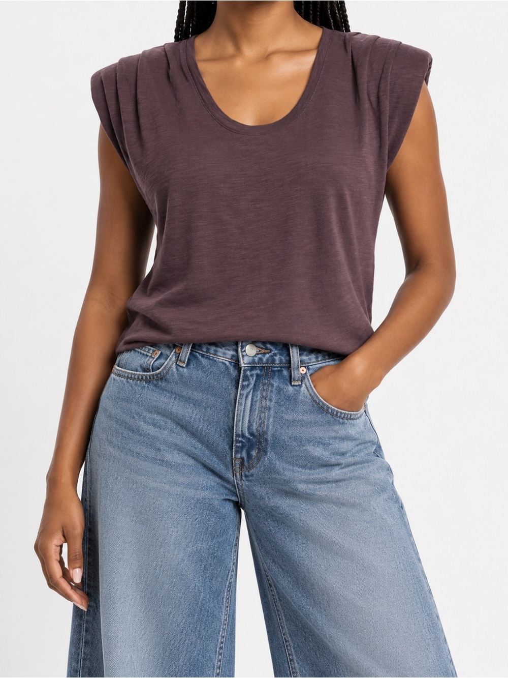 NWOT Express Scoop Neck Padded Shoulder Tee Plum Size S